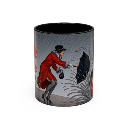 ☔🌹 The Scarlet Rainstorm Promenade Colorful Mug – Art Deco Motoring Elegance