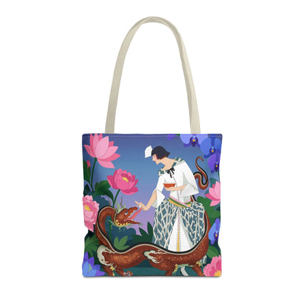 🐉🌸 The Dragon Keeper Tote Bag – Art Deco Floral Fantasy