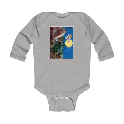 Hark, Mister Owl! Baby Long Sleeve Bodysuit – Moonlit Owl & Enchanted Storybook Scene