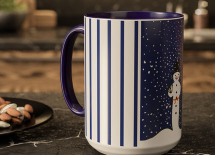 Snowman in Falling Snow Colorful Mugs (11oz, 15oz)