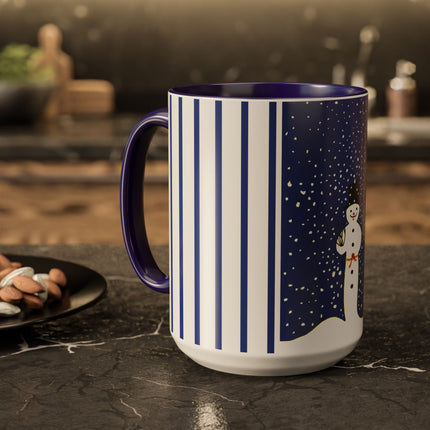 Snowman in Falling Snow Colorful Mugs (11oz, 15oz)