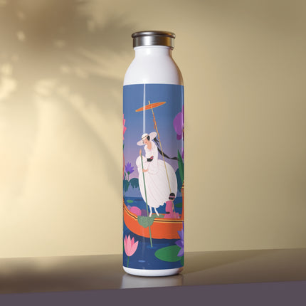 🌸🪷 The Enchanted Lotus Garden Voyage Slim Water Bottle – Art Deco Floral Whimsy