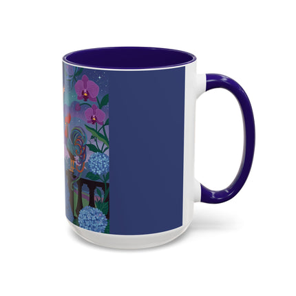 The Lady And The Morning Song Colorful Mugs – Art Deco Botanical Elegance