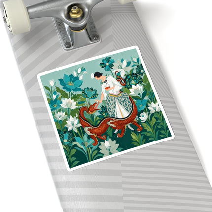 🐉🌿 The Dragon Keeper Kiss-Cut Stickers – Art Deco Floral Fantasy