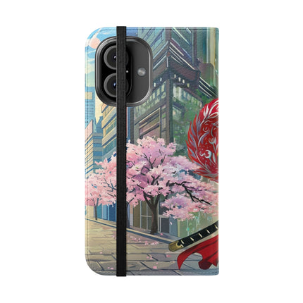 🦁🦊⚔️ Cyberpunk Lion Samurai Flip Case – Futuristic Honor & Kitsune Spirit