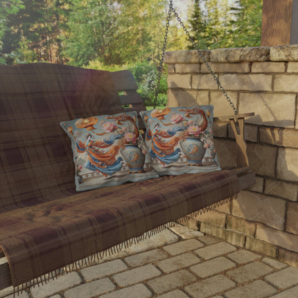 Golden Dragon & Lantern Lady Outdoor Pillows – Imperial Dragon & Elegant Harmony