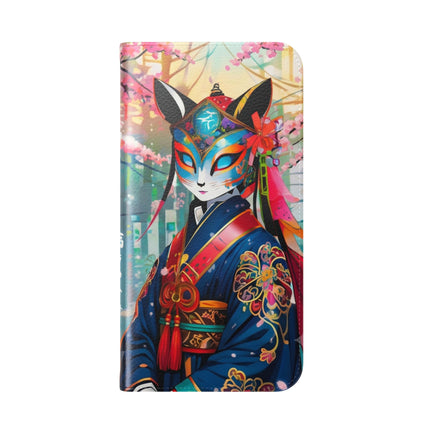 🦊⚔️ Cyberpunk Samurai Maiden Flip Case – Neon Grace & Warrior Courage