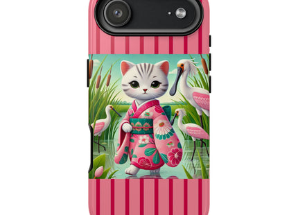 Geisha Kitten Strolls Among the Spoonbills Phone Cases