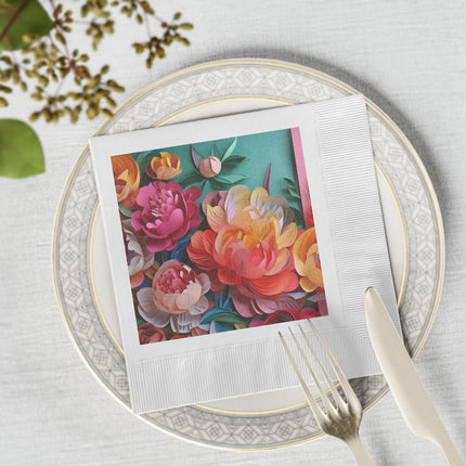 Peonies in Full Bloom White Coined Napkins