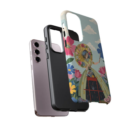 🌸🪞 The Floral Parasol Reflection Phone Case – Art Deco Garden Fantasy