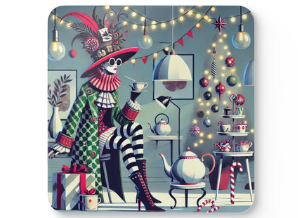 Whimsical Christmas Tea Party Corkwood Coaster Set
