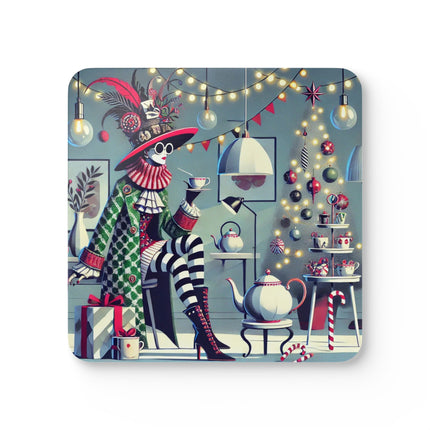 Whimsical Christmas Tea Party Corkwood Coaster Set
