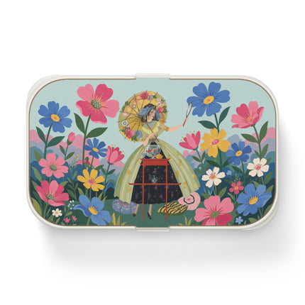 🌸🪞 The Floral Parasol Reflection Bento Lunch Box – Art Deco Garden Fantasy