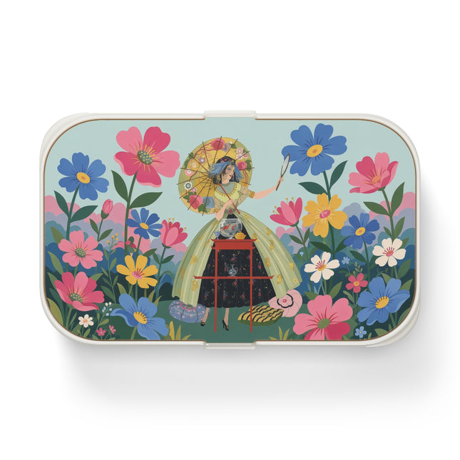 🌸🪞 The Floral Parasol Reflection Bento Lunch Box – Art Deco Garden Fantasy