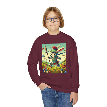 Rabbit Gladiator Youth Crewneck Sweatshirt – Courage, Adventure & Playful Charm