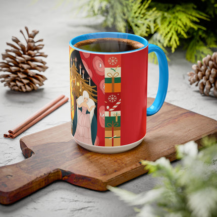 ❤️ The Lady Of The Candlelit Christmas Alcove Colorful Mug – Art Deco Holiday Elegance