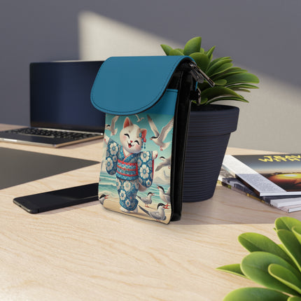 Geisha Kitten by the Seaside Small Cell Phone Wallet