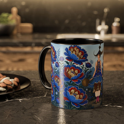 💙🌺 The Sapphire Blossom Garden Dancer Colorful Mug – Art Deco Fashion Fantasy