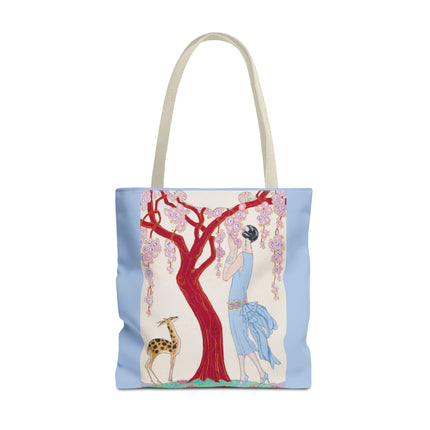 Woman, Fawn, and Red Tree by George Barbier Tote Bag (AOP)