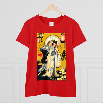 Golden Embrace: A Serene Moment of Love Women's Midweight Cotton Tee
