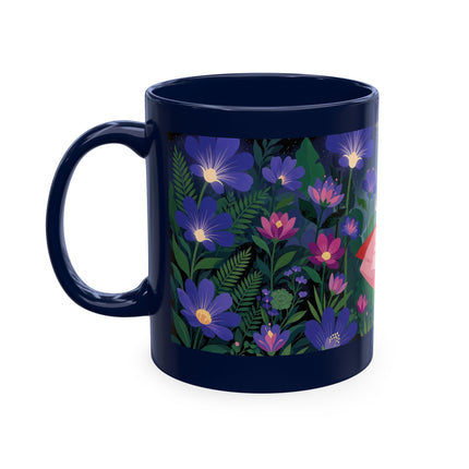 🌙🌺 The Lady Of The Midnight Flower Garden Ceramic Mug – Art Deco Floral Elegance