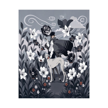 🖤🐕 The Lady Of The Midnight Hound Matte Vertical Poster – Art Deco Fashion Whimsy