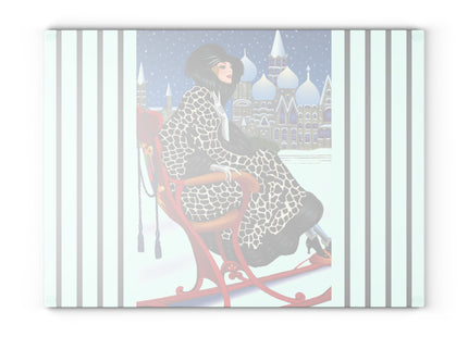 Elegant Winter Woman in Sleigh Glass Cutting Board