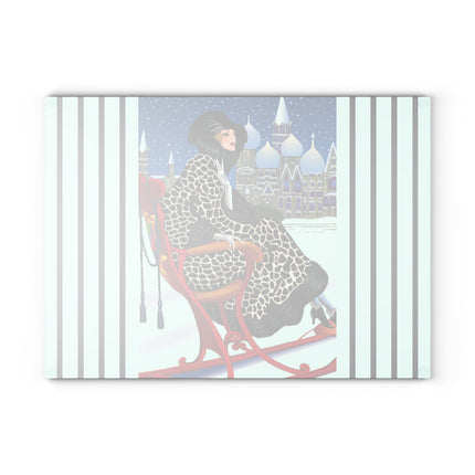 Elegant Winter Woman in Sleigh Glass Cutting Board