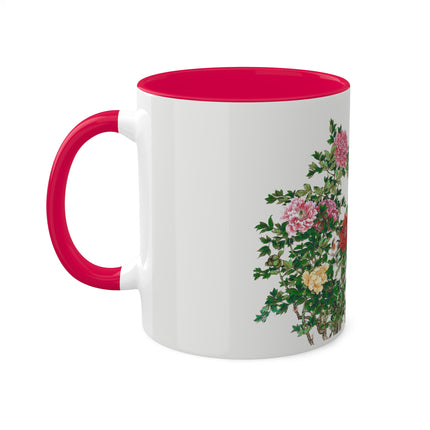 Peonies and Birds by Okamoto Shuki Colorful Mugs, 11oz