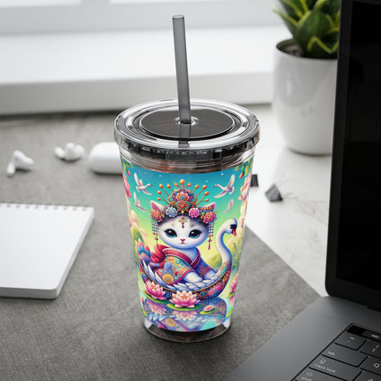 Geisha Kitten’s River Voyage Sunsplash Tumbler with Straw, 16oz