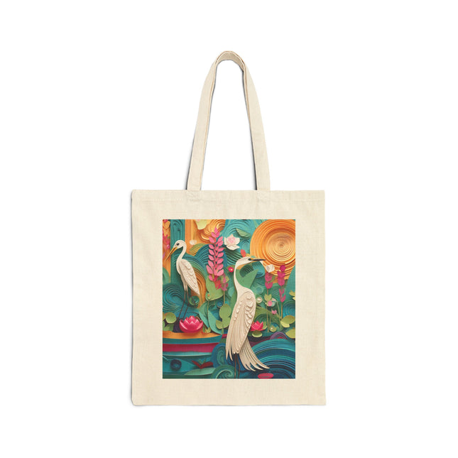 Elegant Egret Oasis Cotton Canvas Tote Bag