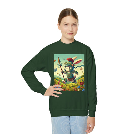 Rabbit Gladiator Youth Crewneck Sweatshirt – Courage, Adventure & Playful Charm