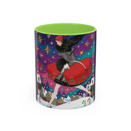 🎁✨ The Lady Of The Christmas Hatbox Colorful Mug – Art Deco Holiday Fantasy