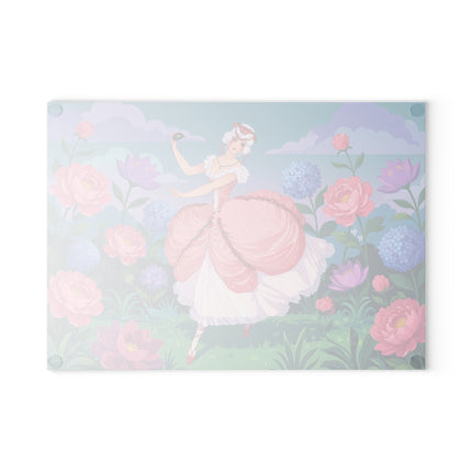 🌸🎭 The Rose Garden Masquerade Glass Cutting Board – Art Deco Floral Elegance