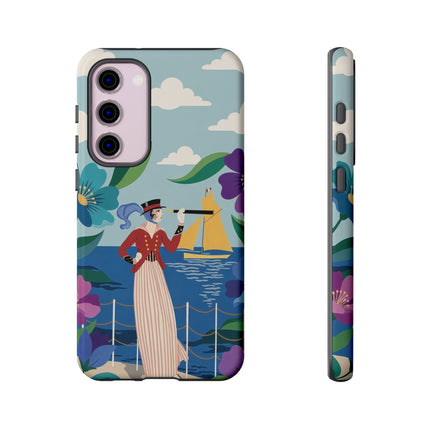 🌊🔭 The Lady Of The Seaside Lookout Phone Case – Art Deco Nautical Adventure