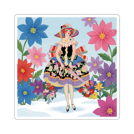 🌸❄️ The Winter Blossom Stroll Kiss-Cut Sticker – Art Deco Snow Garden Fantasy