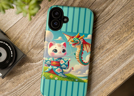 Geisha Kitten and the Dragon Kite Phone Cases