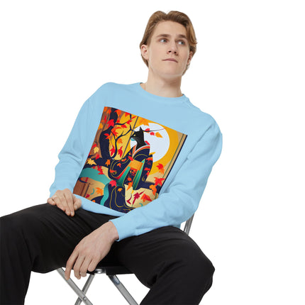 Black Cat in Kimono Unisex Garment-Dyed Sweatshirt