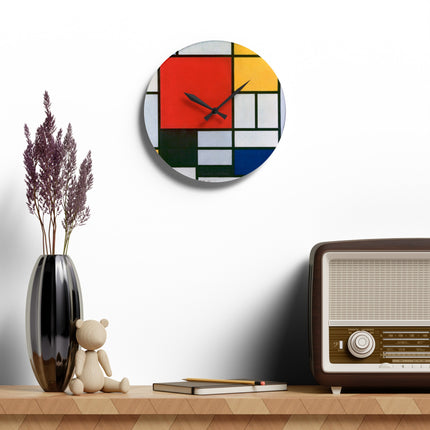 Composition with Red, Yellow, Blue, and Black by Piet Mondrian Acrylic Wall Clock, Round and Square