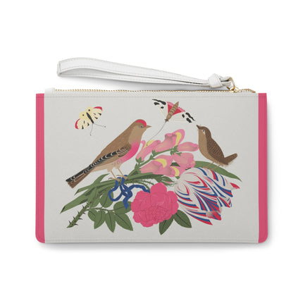 Pink-Breasted Bird & Wren Clutch Bag – Elegant Joy & Springtime Charm