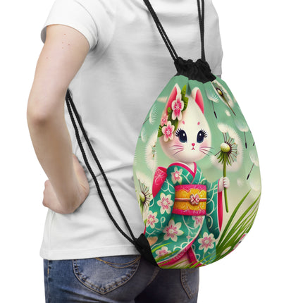 Geisha Kitten and the Dandelion Wish Drawstring Bag