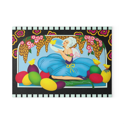 Blooms and Chicks Glass Cutting Board