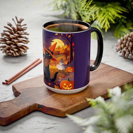 🐈‍⬛🎻 The Black Cat's Moonlit Melody Colorful Mug – Whimsical Halloween Music