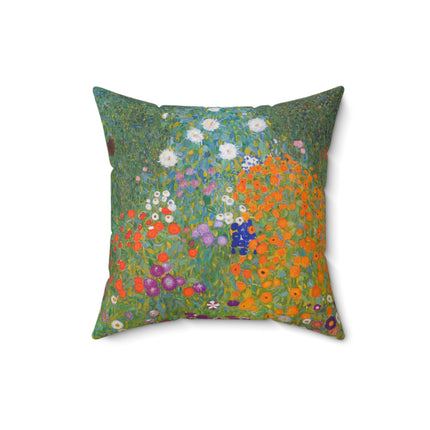 Cottage Garden by Gustav Klimt Spun Polyester Square Pillow