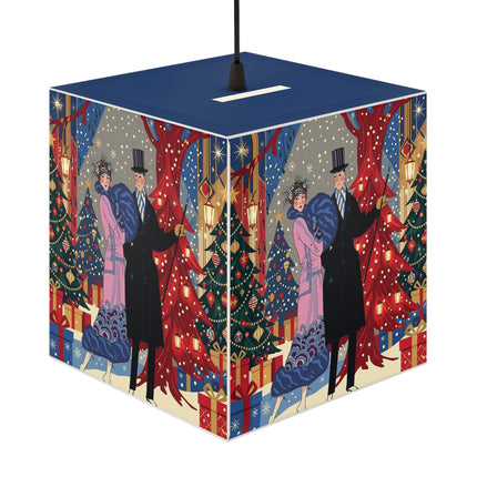 🎩🎄 Christmas Eve Promenade Light Cube Lamp – Art Deco Holiday Elegance