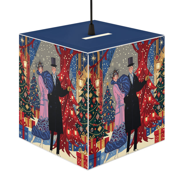 🎩🎄 Christmas Eve Promenade Light Cube Lamp – Art Deco Holiday Elegance