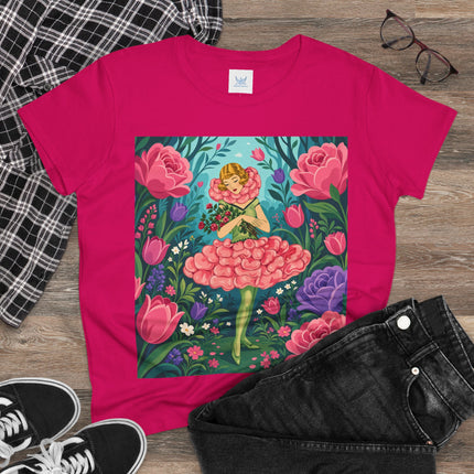 🌹🩰 The Rose Garden Dancer Cotton Tee – Art Deco Floral Whimsy