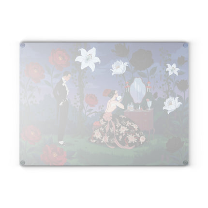 🌹🪞 The Lady Of The Midnight Garden Vanity Glass Cutting Board – Art Deco Floral Romance
