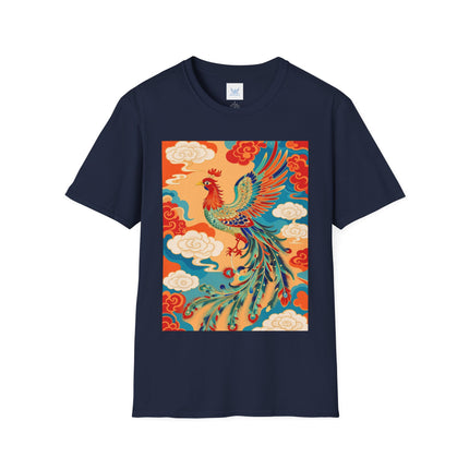 🐦🌞 The Celestial Phoenix Softstyle T-Shirt – Golden Clouds & Mythical Splendor