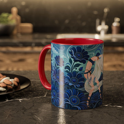 💙🌸 The Sapphire Wind Dancer Colorful Mug – Art Deco Floral Fantasy